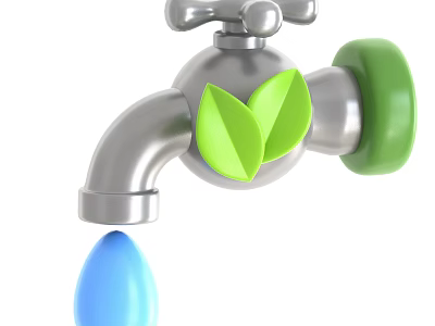 Public Facility Water Faucet with Green Leaves and Eco Friendly Water Drop Design 3d model