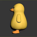 Cute Yellow Duck Doll with Black Eyes Orange Beak and Feet on Smooth Black Surface