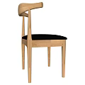 Modern Wooden Dining Chair With Curved Backrest And Black Leather Seat In Light Wood Tone