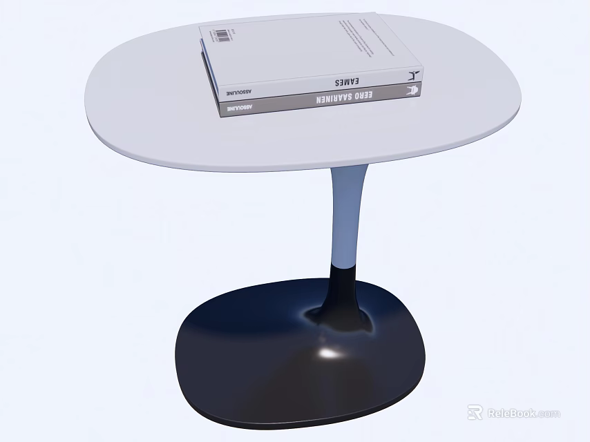Modern Stylish Side Table With White Tabletop And Black Round Base 3d model
