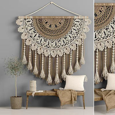 Handmade Macrame Animal Wall Decor with Bohemian Tassel Fringe Design for Home Living Room 3d model