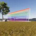 Garden Landscape With Rainbow Colored Mesh Structure Large Tree And Distant Mountains 3d model