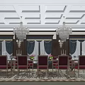 Luxurious Private Box Interior With Long Dining Table Red Chairs Ornate Chandeliers And Blue Curtains