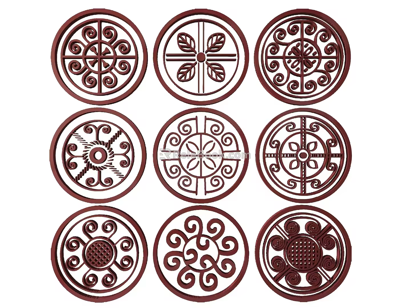 New Chinese Style Flower Lattice Carved Flower Lattice Window Flower Round Window Flower Carved Hollow Flower Window Vintage Pattern Window 3d model