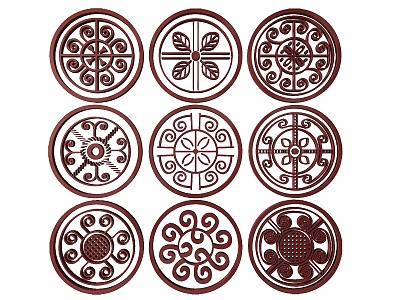 New Chinese Style Flower Lattice Carved Flower Lattice Window Flower Round Window Flower Carved Hollow Flower Window Vintage Pattern Window model