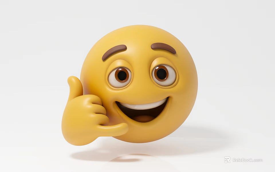 Game Movie Character 3D Yellow Smiley Face With Big Eyes Brown Eyebrows Call Me Gesture 3d model 