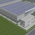 Modern Industrial Factory Complex With Solar Panel Roof Surrounding Greenery And Office Buildings
