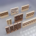 Various Wooden Shelving Units With Multiple Compartments And Open Storage Designs 3d model