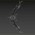 Fantasy Bow Weapon With Blue And Orange Flame Decorations And Red Gem