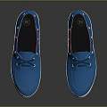 Blue Casual Shoes with White Soles Laces and Plaid Lining Displayed on Black Reflective Surface