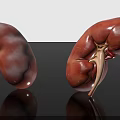 Anatomical 3D Rendered Human Kidneys Isolated On Black Background With Reflection
