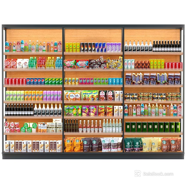 Commercial Shelves for Retail Store with Various Beverages and Snacks 3d model 