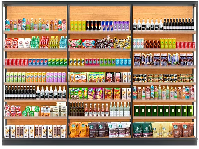 Commercial Shelves for Retail Store with Various Beverages and Snacks 3d model