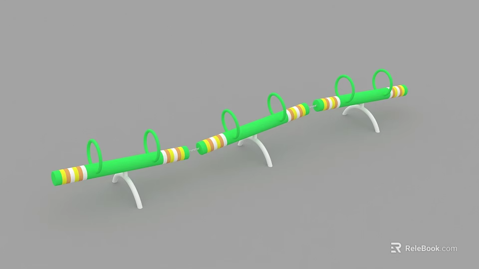 Long Green Playground Equipment For Kids With Ring Handles Colorful Stripes And White Supports 3d model 