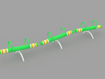 Long Green Playground Equipment For Kids With Ring Handles Colorful Stripes And White Supports 3d model