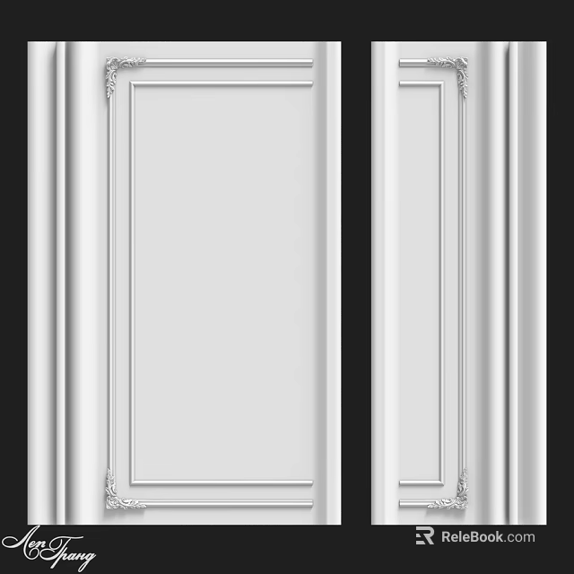 Elegant White Carved Decorative Components For Wall And Door Frame Trim 3d model 