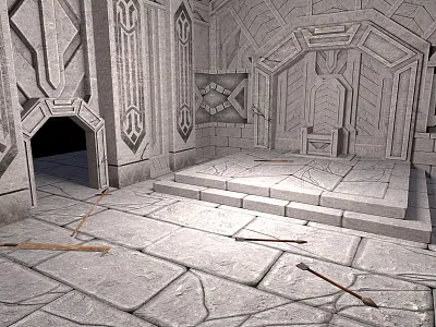 Stone Building Interior With Carved Walls Stone Floor Steps And Doorway 3d model