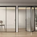 Modern Interior Folding Doors With Black Frames Transparent Glass And Wooden Floor