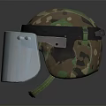 Camouflage Patterned Safety Helmet Featuring Metal Face Shield and Adjustable Straps