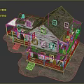 Cartoon Scene Of Old House With Green Mossy Roof White Weathered Walls Porch And Steps