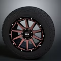 Car Tire With Black Red Alloy Wheel Rim And BBS Logo Tread Pattern