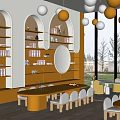 Modern Kindergarten Interior Design With Round Tables And Hanging Ball Decorations