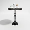 Modern Black Round Side Tables With Books Plants And Cup Decor 3d model