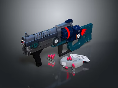 Toy Weapon Blaster With Blue Black Body Red Darts Magazine And Instruction Accessories 3d model