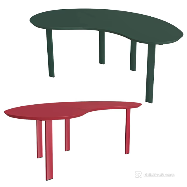 Curved Green And Red Desks With Modern Design And Sturdy Legs 3d model 