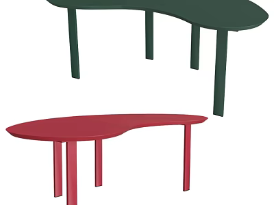 Curved Green And Red Desks With Modern Design And Sturdy Legs 3d model