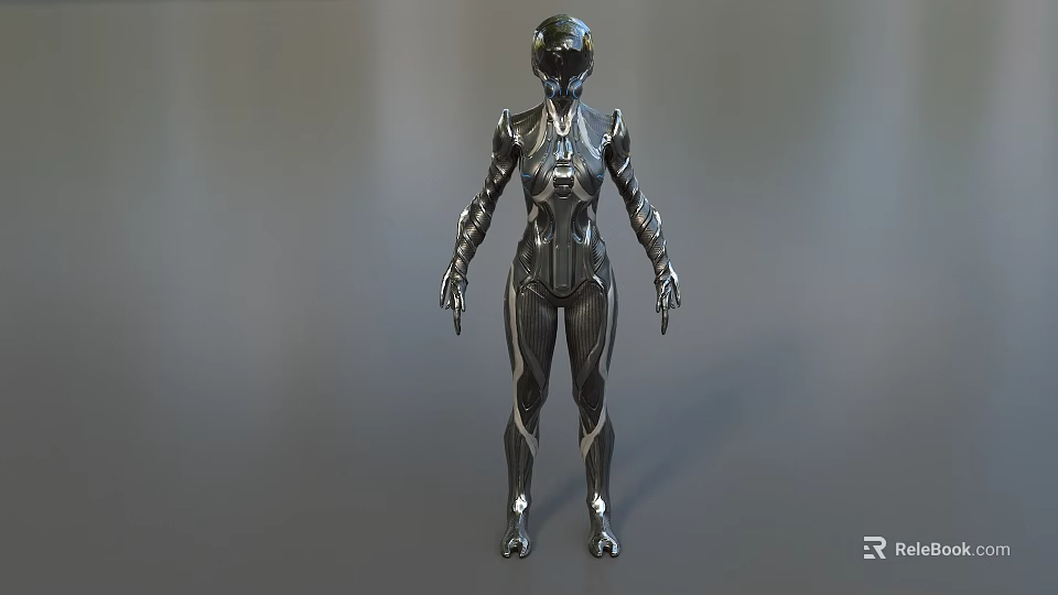 Humanoid Intelligent Machine with Futuristic Black Form-Fitting Body and Silver Accents 3d model 