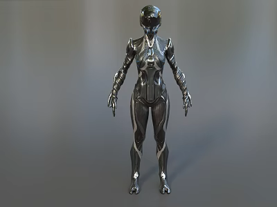 Humanoid Intelligent Machine with Futuristic Black Form-Fitting Body and Silver Accents 3d model