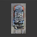 Orange And Blue Industrial Forklift With Front Loader And Metal Forks