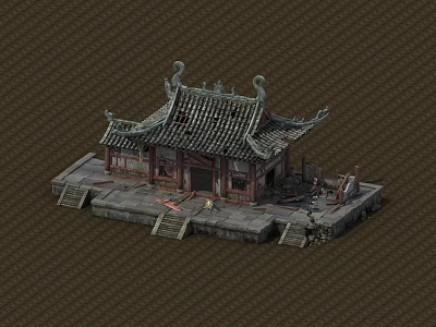 Traditional Ancient Chinese Architecture With Curved Eaves Stone Steps And Tile Roof 3d model