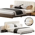 Modern Double Bed With Upholstered Headboard Multiple Pillows Throw Blanket And Wooden Frame