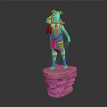 Mythical Female Character With Horned Headdress Standing On Rock Pedestal And Mythical Creature Elements