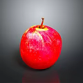 Fresh Ripe Red Apple With Shiny Surface And Stem On Dark Background