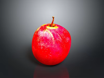 Fresh Ripe Red Apple With Shiny Surface And Stem On Dark Background 3d model