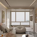 Elegant Living Room Interior With Floor to Ceiling Windows Sofa And Bean Bag Chair