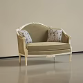 Light Green Two Seater Sofa With White Carved Frame And Patterned Cushions 3d model