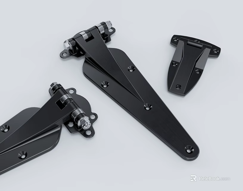 Black Metal Hinge Components For Furniture And Cabinet Hardware 3d model 