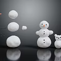 Snowman Construction With Stacked Snowballs Twigs Small Stones And Mini Snowman