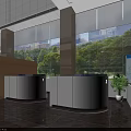 Modern Bank Interior With Large Windows ATM Kiosks Comfortable Lounge And Greenery View