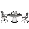 Modern Marble Office Desk With Swivel Chairs And Desk Lamp Setup
