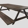 Outdoor Wooden Picnic Table with Attached Benches Solid Natural Wood Design
