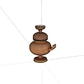 Gourd Shaped Decorative Vessel With Ornate Top Handle And Gold Trim Base