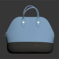 Two Tone Light Blue And Dark Gray Leather Handbag With Metal Rivet Handles