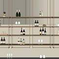 Modern Wine Cabinet With Open Metallic Shelves Holding Wine Bottles And Glasses