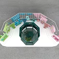 Colorful Exhibition Pavilions With Green Blue Pink Sections Central Structure Clothing Mannequins And Plant Decorations