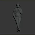 3D Model Of Construction Worker In Safety Helmet And Work Uniform Walking On Gray Background